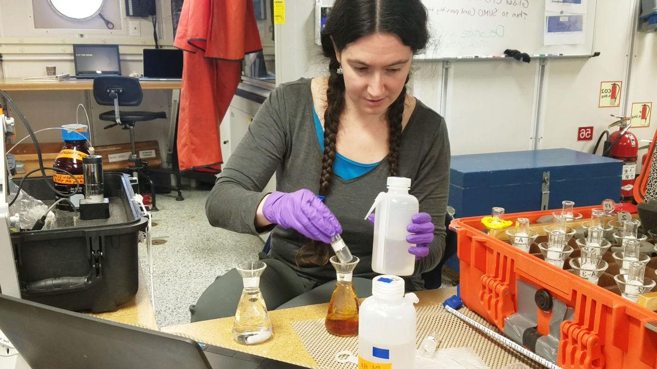Hilary Palevsky at work in her lab