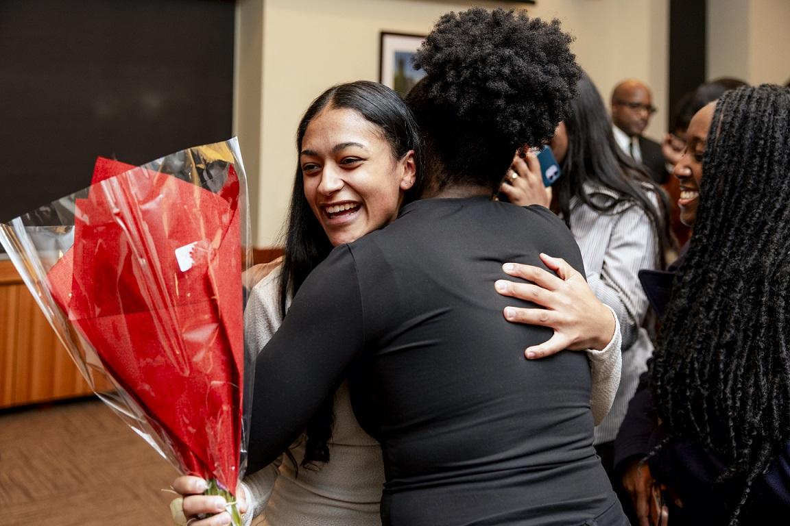 February 19, 2024 -- Boston College's 42nd annual Martin Luther King, Jr. Scholarship Awards banquet, held in the Murray Room. The award is presented to an outstanding member of the Class of 2025. The nominees were Tracy Aggrey-Ansong, Joy Babalola, Julie Canuto-Depina, Temidayo Lukan, and Esther Udoakang. Julie Canuto-Depina was the award recipient.